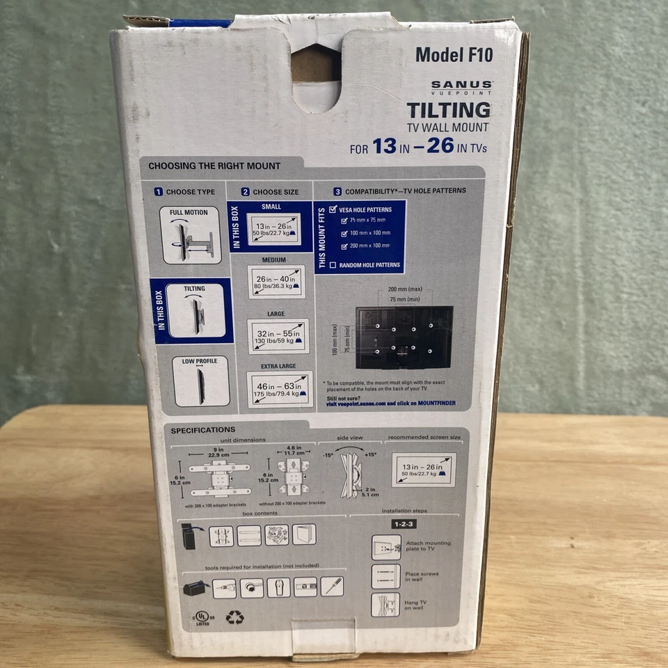 SANUS VUEPOINT F10 Tilting Flatscreen TV Wall Mount 13 to 26 inch TV's-Home New - Image 2 of 4