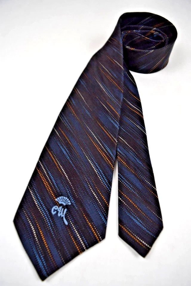 Corbata de Colección Condesa Mara Años 50 Azul Naranja Blanco Llovizna Rayas Seda 56" x 3.75" Foto 2 de 4