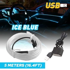 Ice Blue 5M Car Interior DIY Atmosphere Wire Strip Light Decor Lamp Accessories