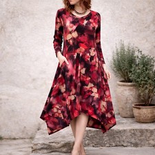 LOGO Lori Goldstein Asymmetrical Rayon 230 Floral Dress Lagenlook Sz M Boho Art