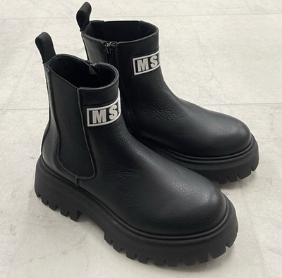 NIB MSGM Girls Black Leather Logo Boots In Black Size: 32 (US 1)