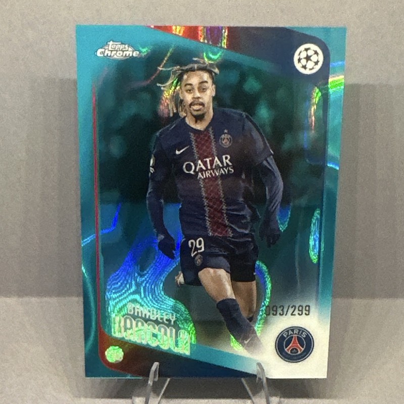Topps 2025/26 Chrome UEFA Champions League Bradley Barcola PSG Aqua #63 /299