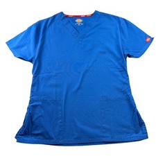 Dickies Gen Flex Royal Blue V-Neck Scrub Top Womens Medium Short Sleeve Pocket