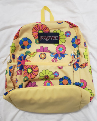 JanSport Cross Town Backpack Power to the Flower Floral Retro yellow Excellent