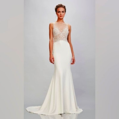 Theia Amalia Wedding Dress 10 Ivory Embellished Tulle Illusion Cady