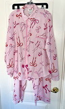 Victorias Secret Pajama Set Women  s Pink Bow Print Long Sleeve Button Up Size XL