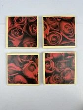 Set Of 4 Floral Rose Patterned Ceramic Coasters