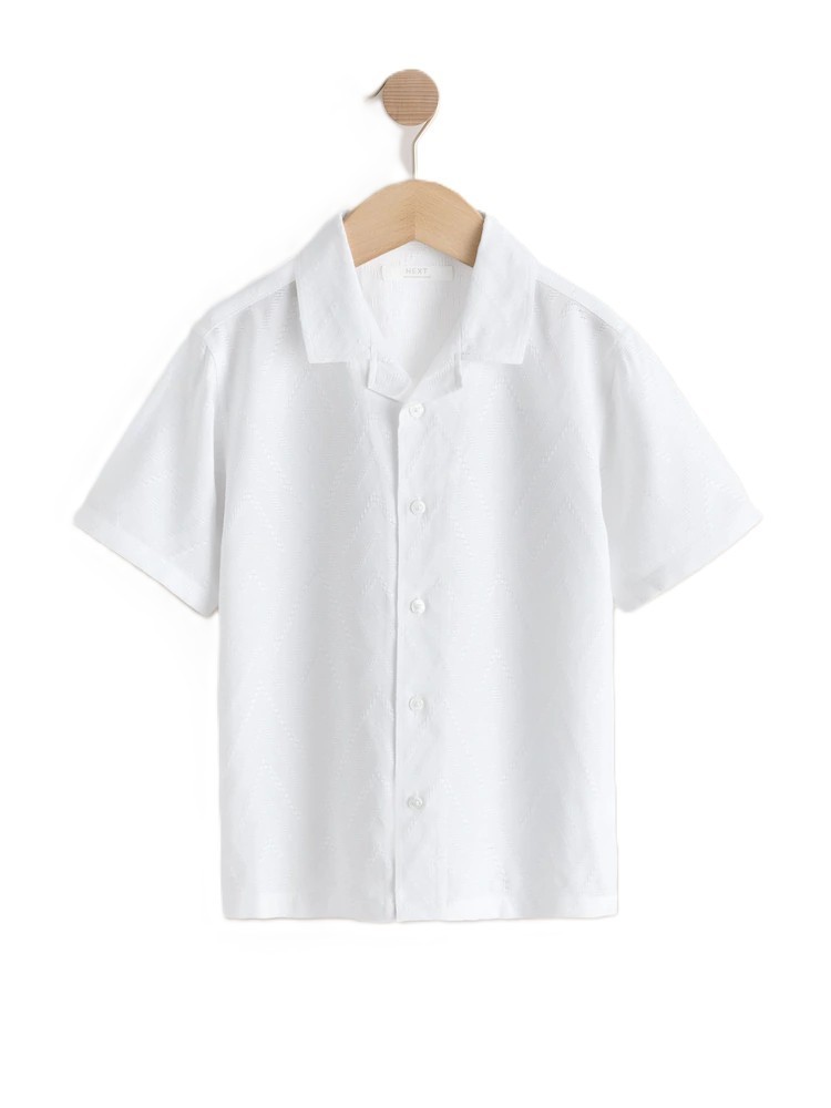NEXT Kids White Textured Short Sleeve Revere Collar Textured Shirt