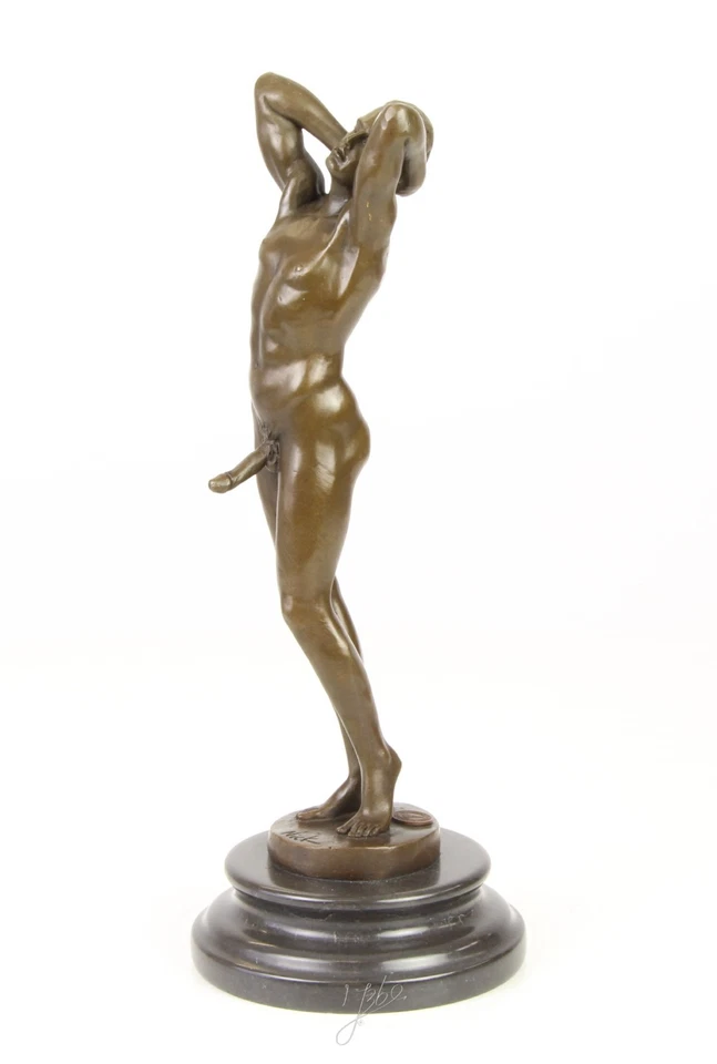 Statua nudo maschile in bronzo scultura uomo statuina decorazione artistica - Immagine 3 di 4