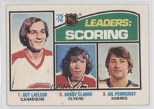 1976 O-Pee-Chee League Leaders Bobby Clarke Gilbert Perreault Guy Lafleur #3 0a1