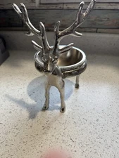 Stag Deer Reindeer Crystal Dip Trinket Serving Dish Christmas  Metal Bowl