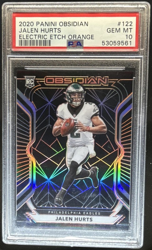 2020 Panini Obsidian Jalen Hurts Electric Etch Orange RC #/75 Eagles PSA 10