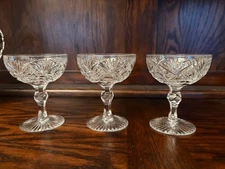 3 Libbey signed CORINTHIAN champagne American Brilliant cut glass Hawkes era
