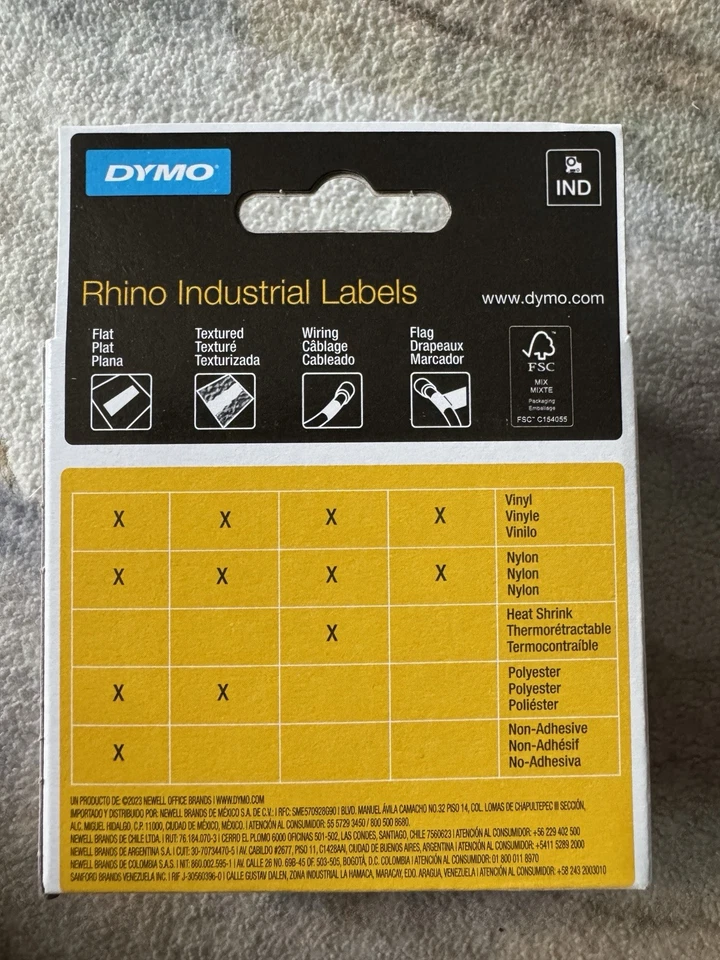 DYMO Rhino Permanent Vinyl Industrial Label Tape 3/4" x 18 ft White/Black Print - Image 2 of 4