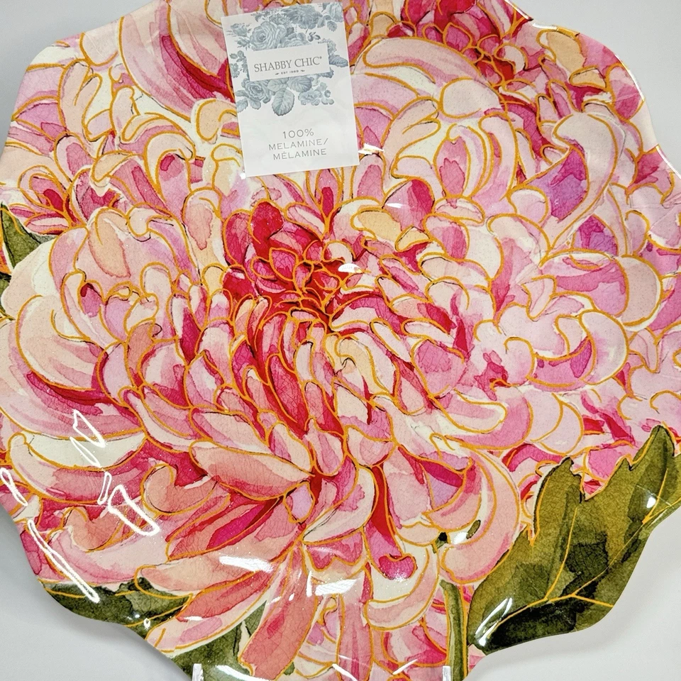 Потертый шик розовый пион 11 «МЕЛАМИН обеденная тарелка цветочный золото низкая чаша набор из 4 🩷 - Изображение 2 из 4