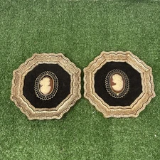 VINTAGE PAIR OF BURWOOD FRAMED CAMEOS PICTURES WALL HANGINGS BROWN GOLD TONE
