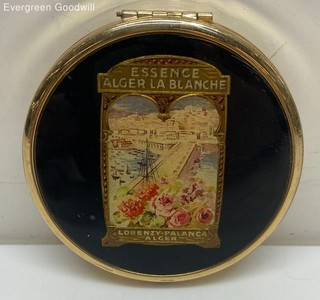 Antique Fr. Lorenzy Palance Powder Compact Essence Alger La Blanche Blk Enamel