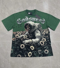 NEW Mens Godspeed Skeleton print Short sleeve Streetwear Casual T-shirt Green