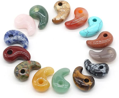 10 Pcs Natural Stone Bead Pendants Comma Shape Polished Crystal Agate Random Sto
