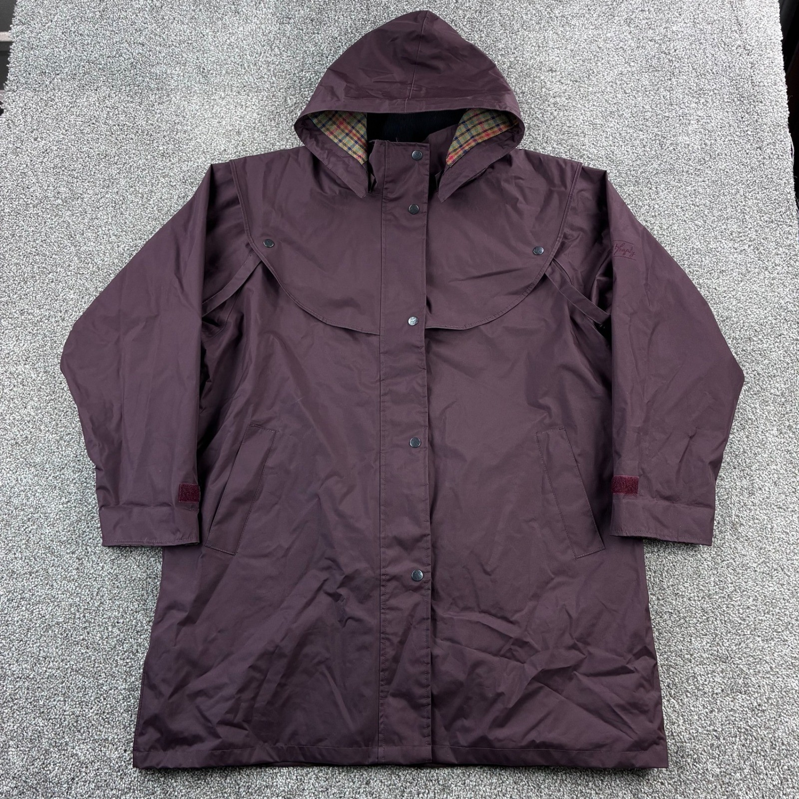Jack Murphy Malvern Coat Women's 16 Burgundy Plaid Lined Waterproof Rain Jacket
