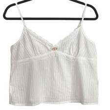 White Lace Trim Rosette Camisole Top Stripe Coquette Babydoll Cottagecore S