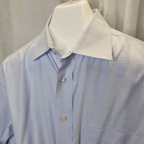 Jos. A. Camicia abito a quadri con tessuto a cesto blu chiaro Bank da viaggio, 16,5 33 - Foto 6 di 7