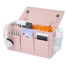 Dual-purpose Bedside Caddy Bedside Organizer, Bed Caddy with 6 Pockets, Pink