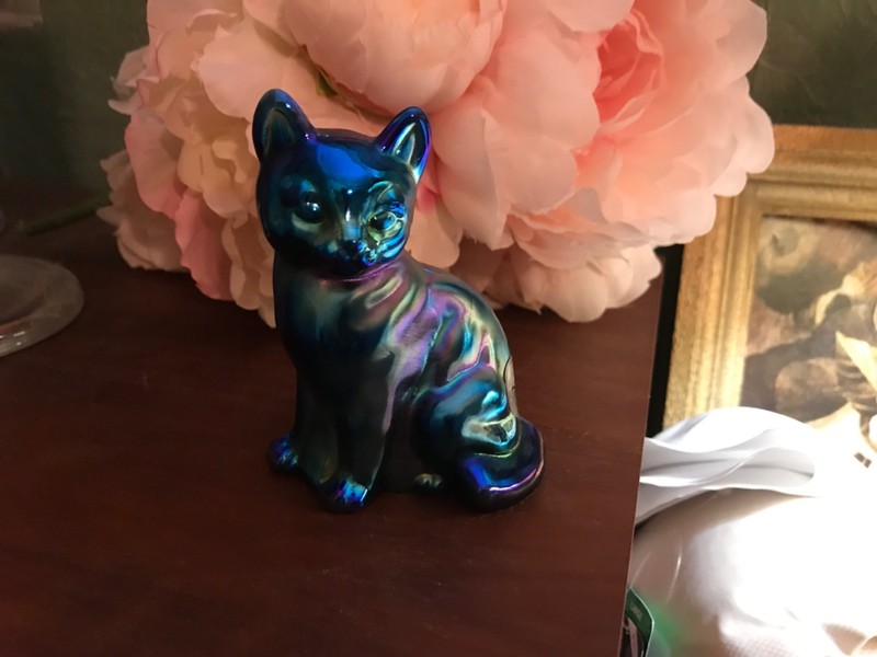Fenton iridescent carnival blue paper label signed Sean K. Fenton made 2000