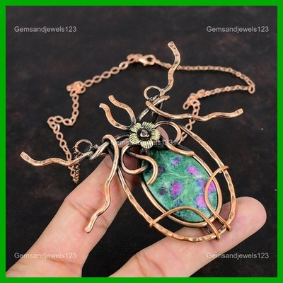 Sisters Day Deal Natural Ruby Fuchsite Copper Wire Wrapped Flower Chain Necklace