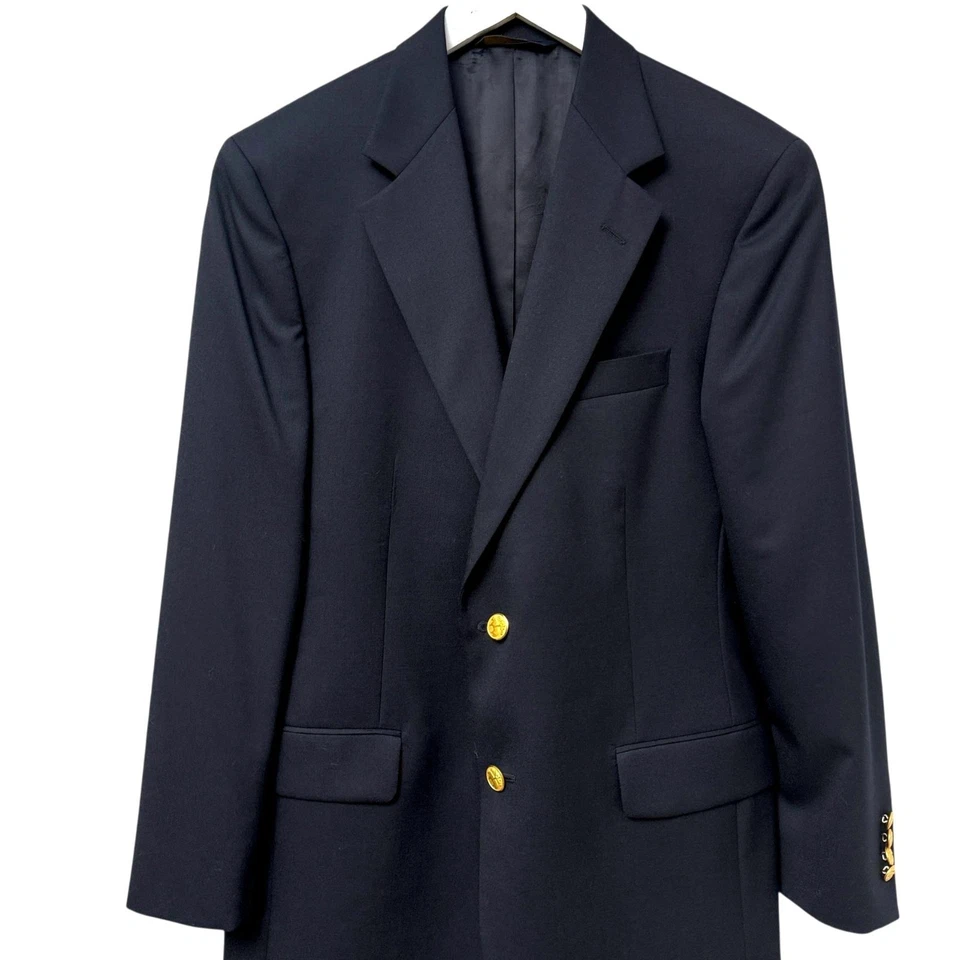 BROOKS BROTHERS "346" Mens Wool Blazer 38R Navy Gold Buttons Sport Coat Classic - Image 2 of 4
