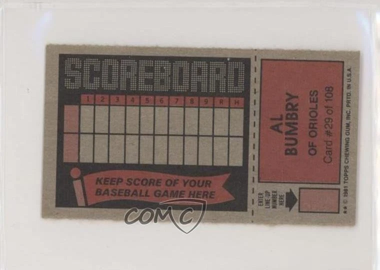 1981 Topps Baseball Scratch-Off Separated Al Bumbry #29 - Image 2 of 2