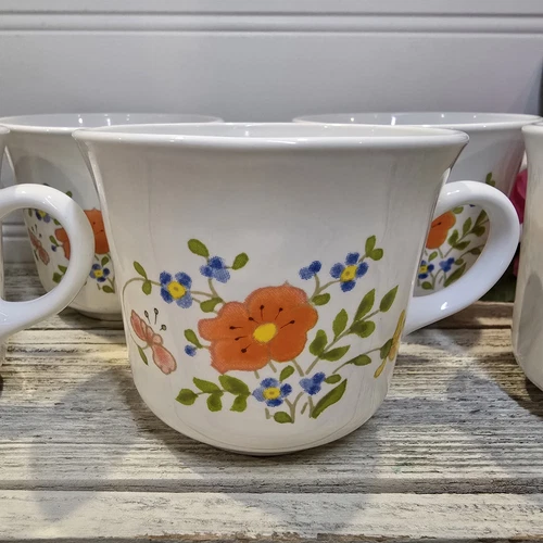 Set Of 6 Corning Ware Vintage Corelle Wildflower Coffee Tea Cups Mugs Glassware 