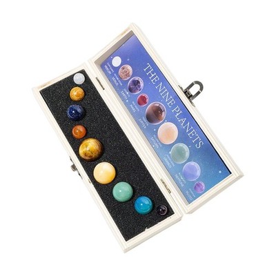 9Pcs Natural Gemstone Crystal Ball Set with Wood Box for Office Decorations！