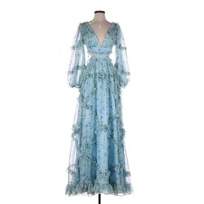Mac Duggal 70249 Floral Maxi Dress Womens 0 Blue Chiffon Tiered Cut-Out Gown