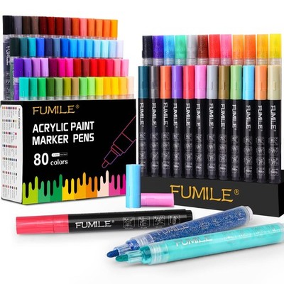 FUMILE 80 Acrylic Paint Marker Pens Set - Metallic & Assorted Colors for Art