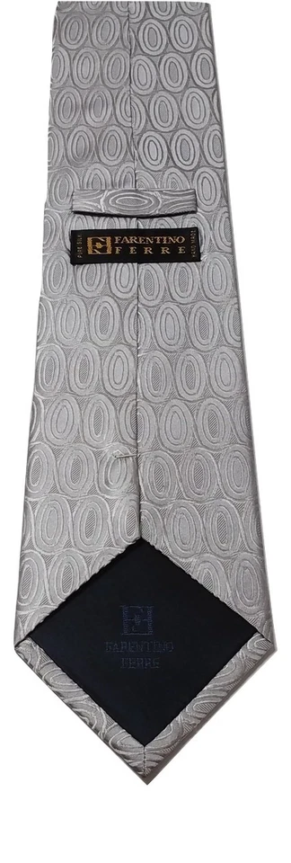 Corbata de cuello Farentino Ferre 100 % seda plateada hecha a mano con estampado geométrico para hombre Foto 2 de 4