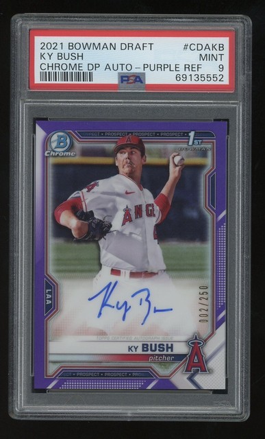 Ky Bush 2021 Bowman Chrome 1st Bowman Auto Purple Refractor /250 RC Angels PSA 9