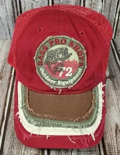 Bass Pro Shops Outdoor Equipment 72 Logo Distressed Red Mesh Strapback Hat Cap