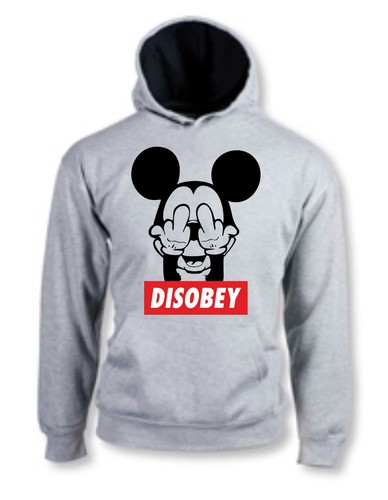 FELPA HOODIE DISOBEY MICKEY MOUSE TOPOLINO FUCK YOU FUNNY COOL HOT CON  CAPPUCCIO | eBay