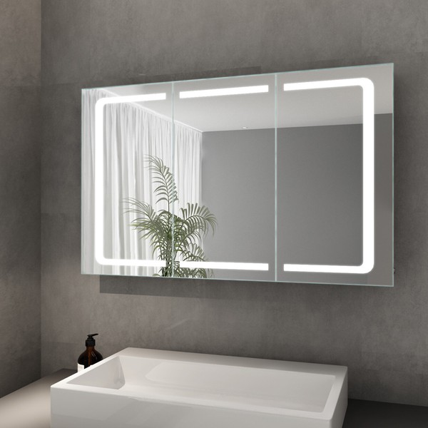 Badezimmerspiegel Mit Led Beleuchtung Spiegelschrank 3TüRig Badschrank Steckdose-image