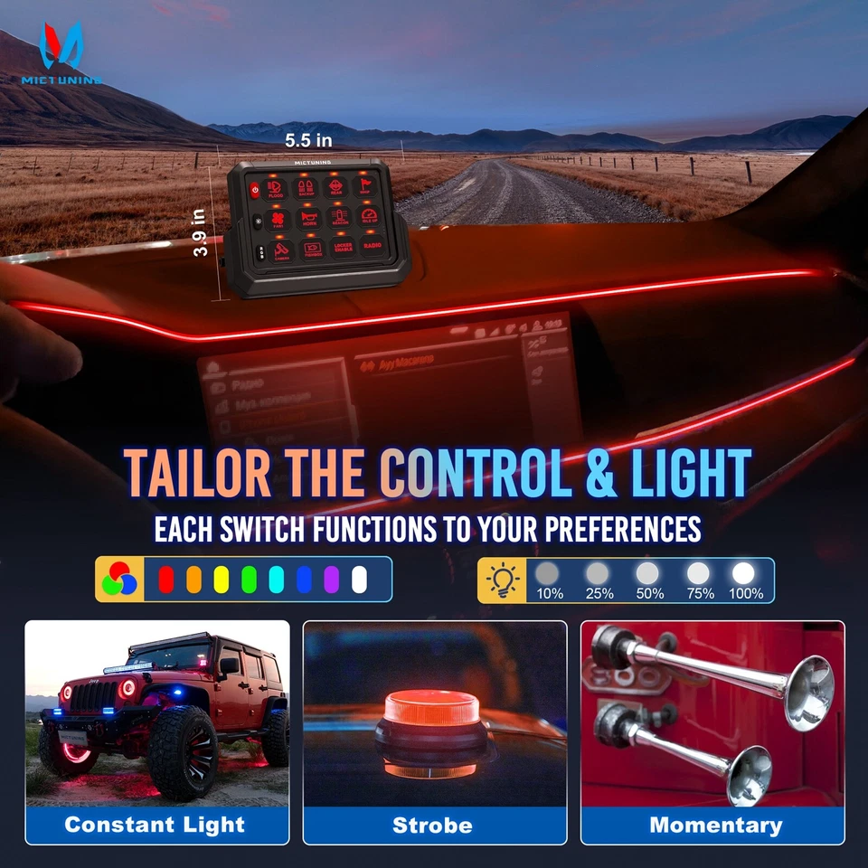 Wireless 12 Gang RGB Switch Panel Multifunction ON-OFF Strobe Toggle Control Box - Image 4 of 4