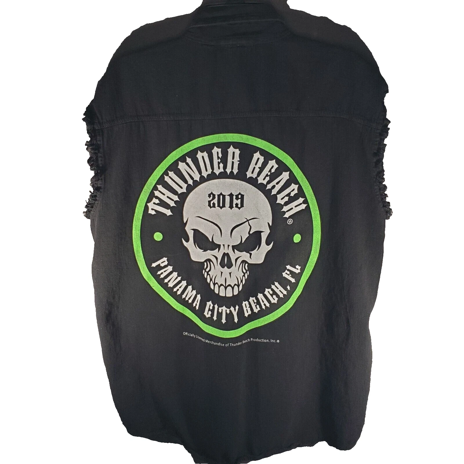 Thunder Beach Panama City 2019 Motorcycle Rally Black Frayed Sleeveless Shirt XL