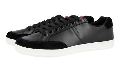 PRADA Leder LINEA ROSSA Roter Streifen Sneaker - 4E3404 Schwarz NEU -  9 43
