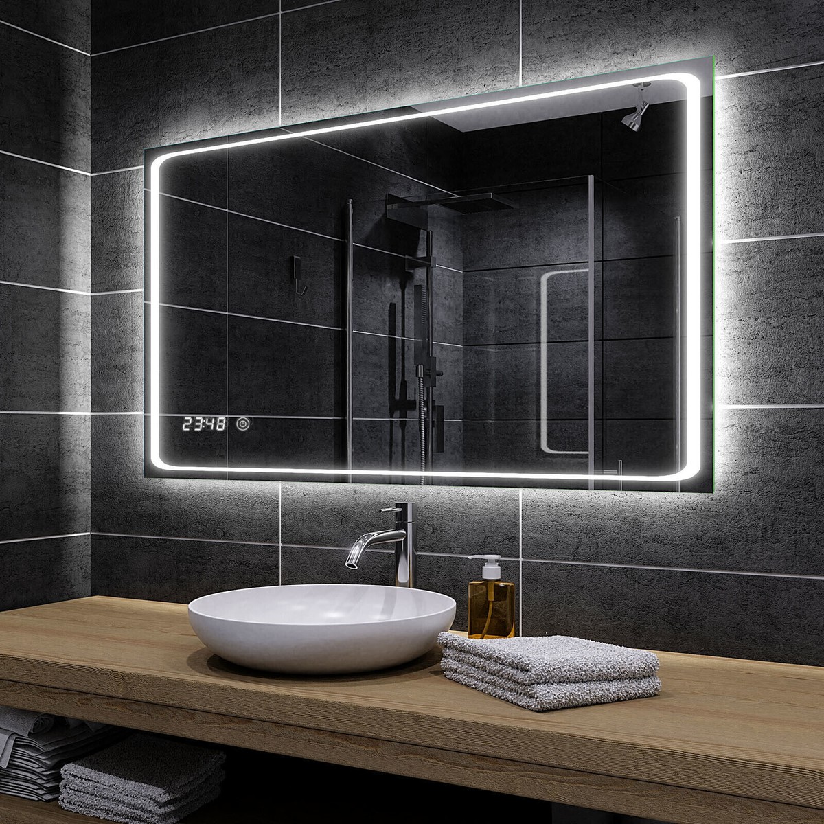 Miroir De Salle De Bain LED BARCELONA Avec Bluetooth Et Météo - Moderne & Éclairé