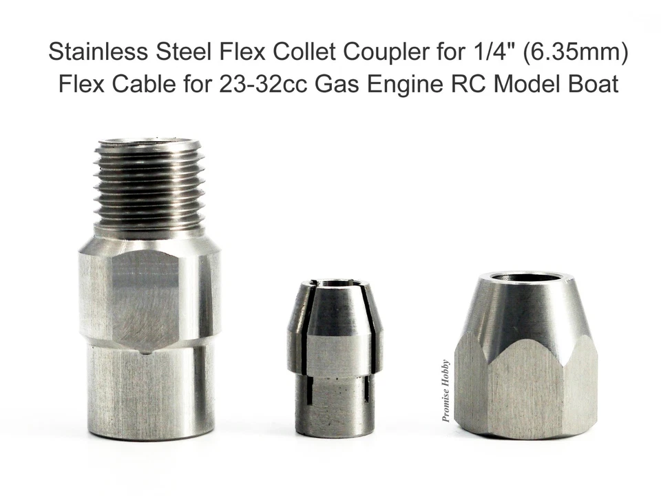 Stainless Steel Collet Coupler for 1/4" Flex Cable 23-32CC Gas Engine RC Boat - Image 4 of 4