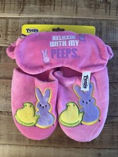 Easter Peeps Girl's Pink Multicolor Slipper With Sleep Mask Size 13/1 Medium New