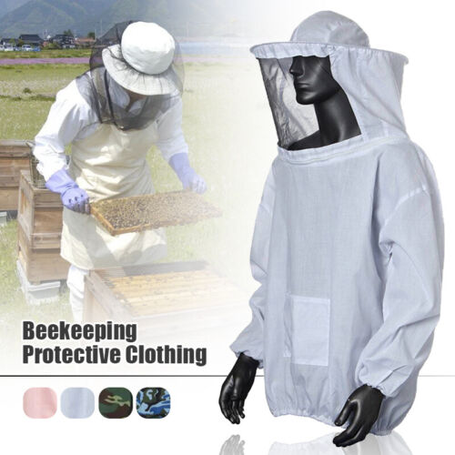 Safety Beekeeping Jacket Protect round hat Veil Bee Keeping Suit Smock White NEW