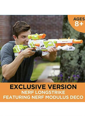 NERF Longstrike Modulus Toy Blaster with Barrel Extension, Bipod, Scopes,  18 Elite Darts & 3 Six-Clips ( Exclusive)