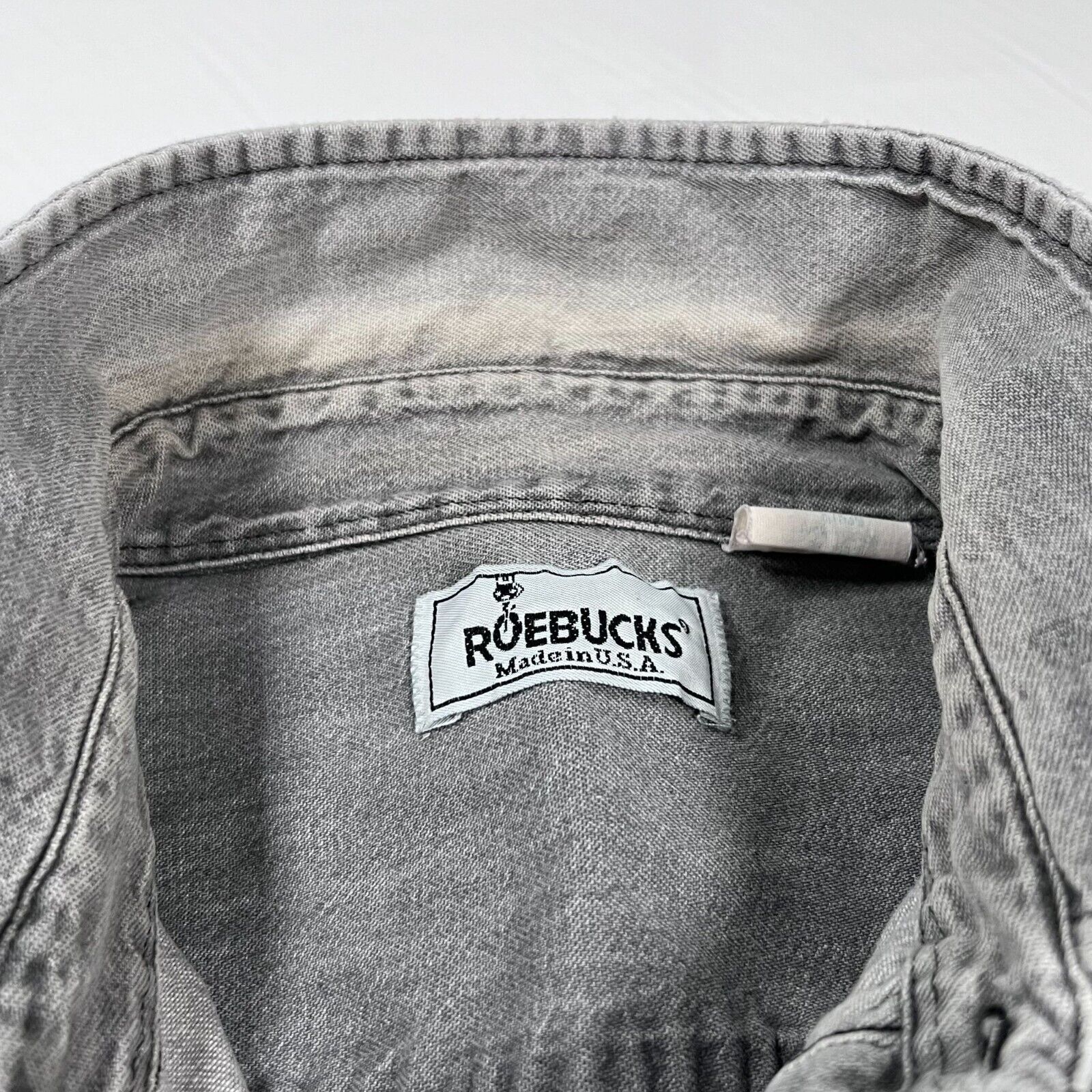 Vintage Roebucks Denim Jean Shirt Grey Size XL Lo… - image 6