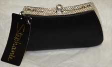 Stephanie Black Satin Swarovski Crystal Handbag